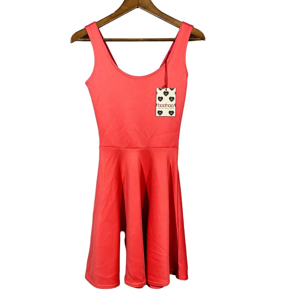 NEW! boohoo Halter Dress Tank Pink Fit & Flare Bubble Gum Sport Stretch - 4
